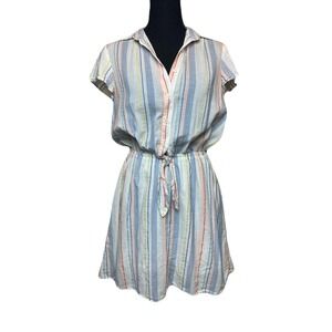 J. Crew Mercantile Rainbow Seersucker Collard Tie-Front Collard Dress Women's